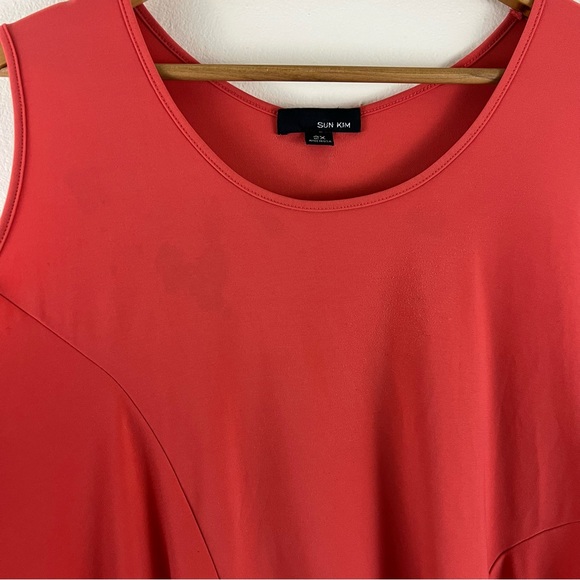 Sun Kim 2X Asymmetrical Pleated Corally Orange Sleeveless Stretchy Blouse Top - Picture 10 of 11